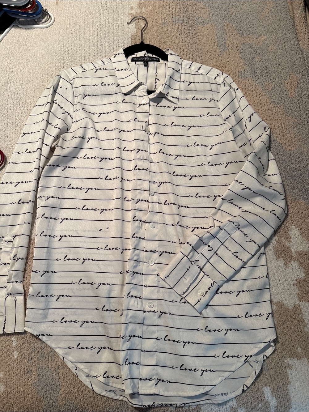 Women’s White Script-Print Button Down Shirt